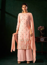 Viscous Bemberg Georgette Salwar Suit in Peach Colour